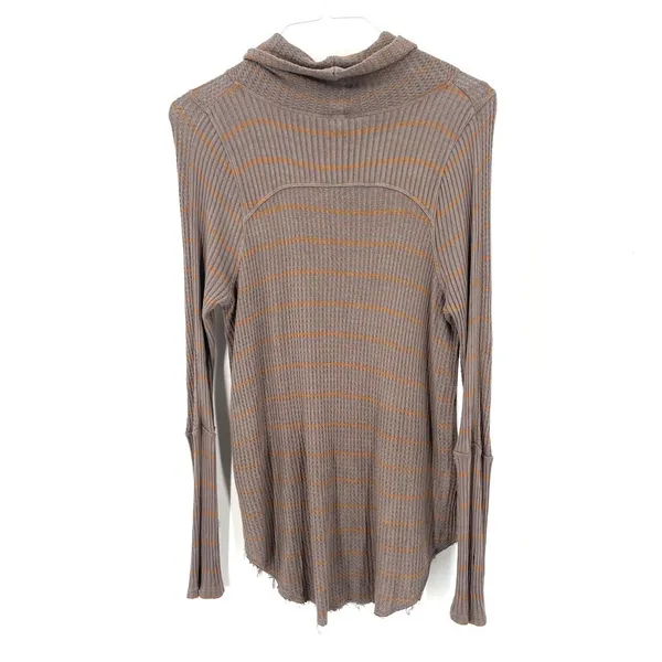 FREE PEOPLE Kristina Drippy Striped Thermal Waffle knit Long Sleeve Cowlneck Top - Image 6