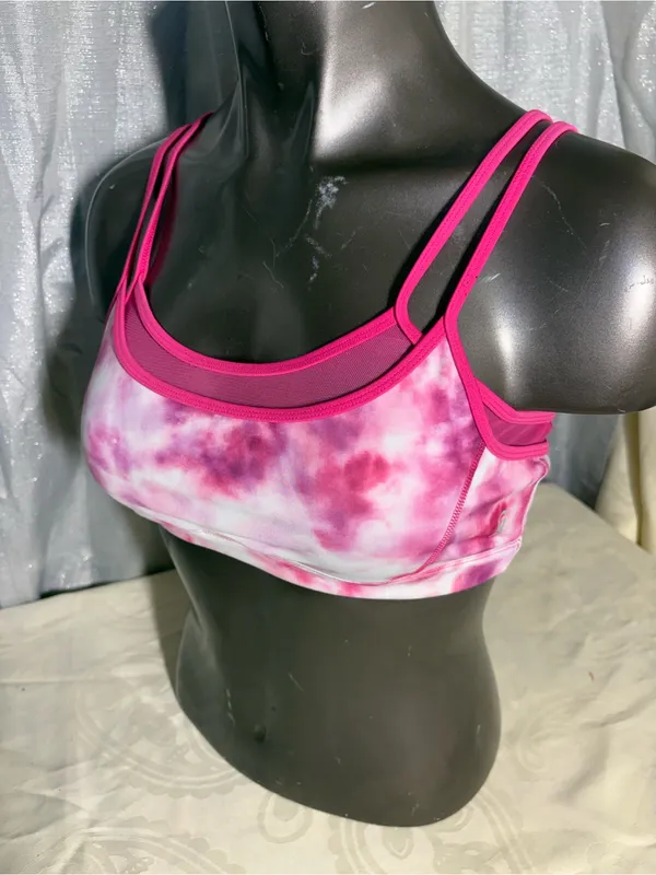 Good American Pink Tie-Dye Double-Strap Sports Bralette - Image 4