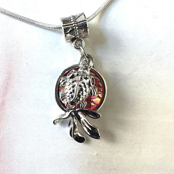 Silver tone fish pink disc charm necklace Silver - Image 8