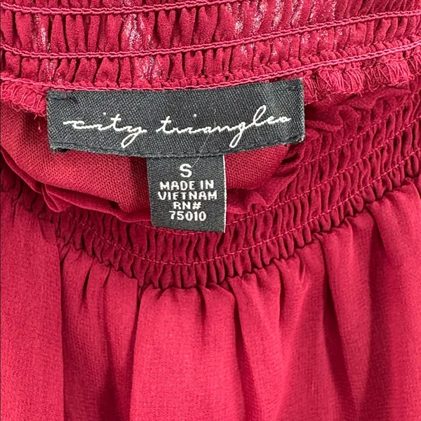 City Triangles burgundy sheer Maxi Dress S flowy bell sleeves boho off shoulder - Image 10