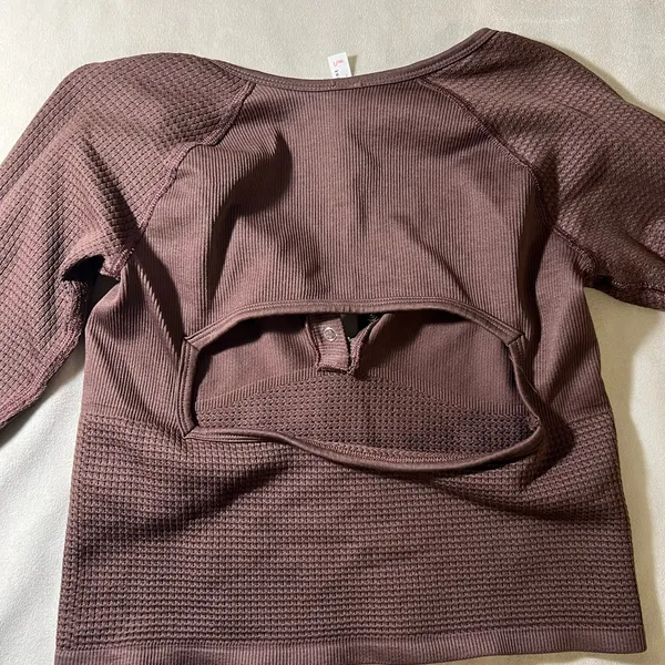 FP Movement Free People Thermal Henley Top • Brown Waffle Knit Long Sleeve - Image 7