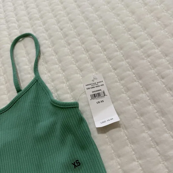 American Eagle Sleeveless Ribbed Cropped Tank Top Shirt Sz XS Extra Small Aqua - Image 3