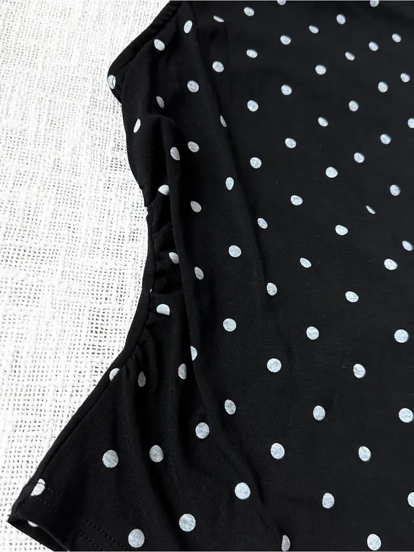 Polka Dot Ruched Boat Neck Tie Back Tank Top 🐚 Size Large - Image 3