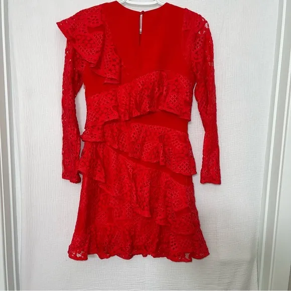 Revolve Aijek Mae Ruffled Lace Mini Dress‎ in Rouge NWT - Image 7