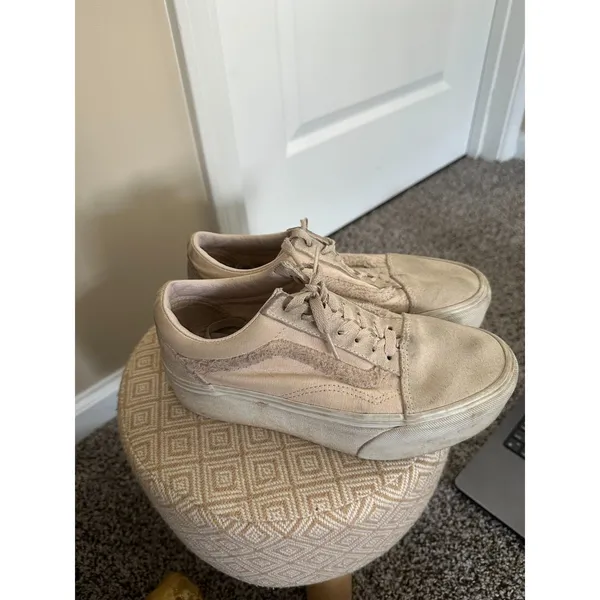 Vans Old Skool Platform Fuzzy Side Stripe Beige Tan Sneakers Women Size 6.5 - Image 2