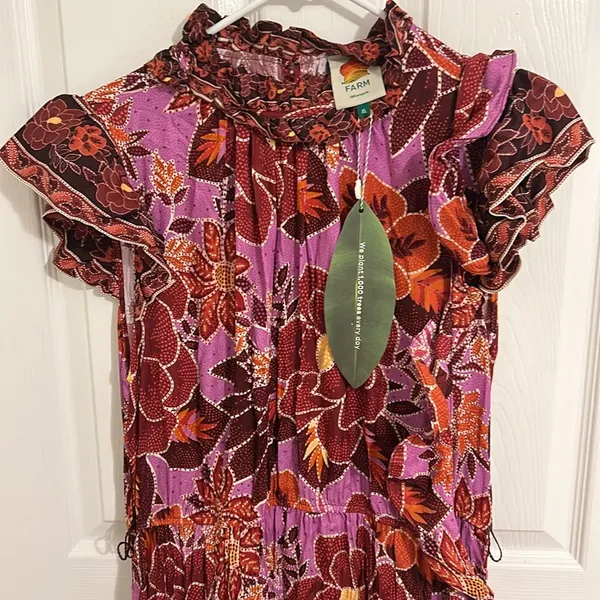 Farm Rio Sweet Floral Midi Dress In Sweet Floral Lilac NWT Size XL - Image 8