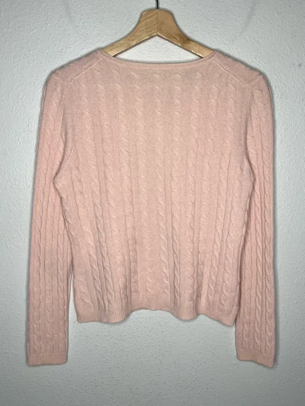 Colour Works Petal Pink Crewneck Cable Knit Cashmere Sweater Quiet Luxury - Image 2