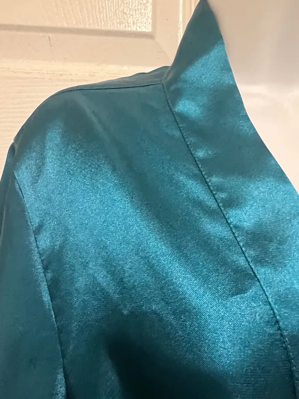 Icollection Teal Short Satin Robe Blue Size L - Image 4
