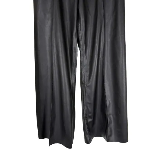 Zara Black Faux Leather Wide Leg Pants Pleat Front Trousers Edgy Office Size 2 - Image 3