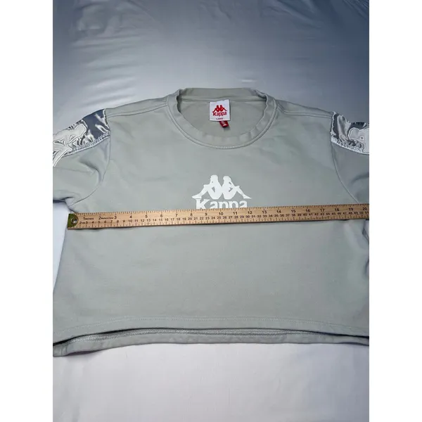 Kappa Womens Cropped Sweatshirt Light Grey Logo Sleeve Tape Large - Image 7