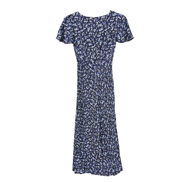 Madewell Seamed Flutter Sleeve Maxi Dress Navy Floral V-Neck NU512 Size 0 - Image 4