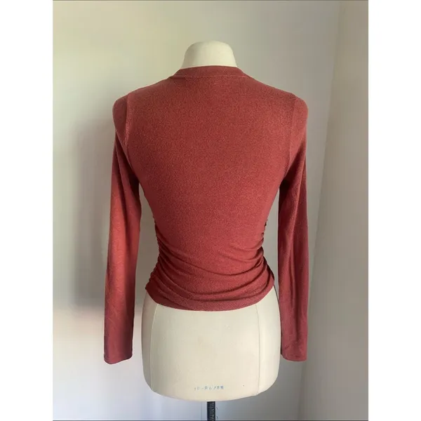 Madewell Long Sleeve Ruched Side Crewneck Top Womens Sz XS Rust - Image 4