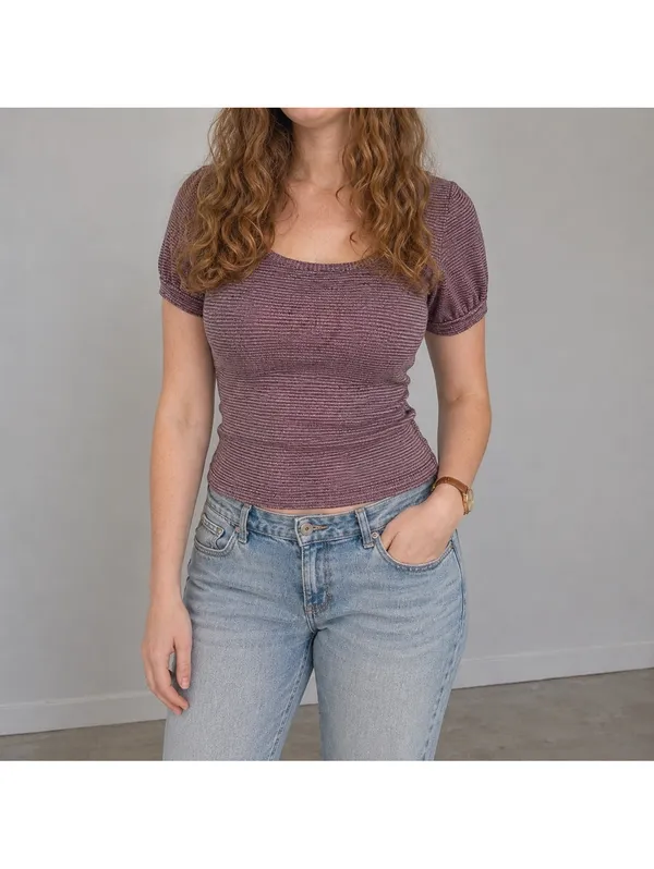 Free People Metallic Ribbed Scoop Purple Top Women Small - Image 2