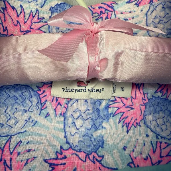 Vineyard Vines Pink Blue Pineapple Linen Dress 10 Resort Wear Golf Beach Pockets - Image 7