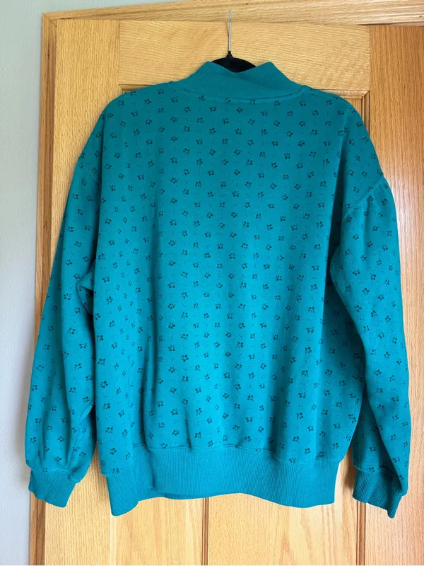 Vtg 90s Trend Basics Teal Floral Polka Dot Mock Neck Sweatshirt Women’s Large - Image 3