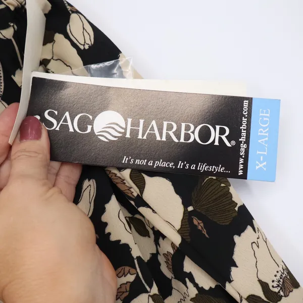 Sag Harbor Skirt Womens XL Black Floral Midi Elastic Waist NEW - Image 3