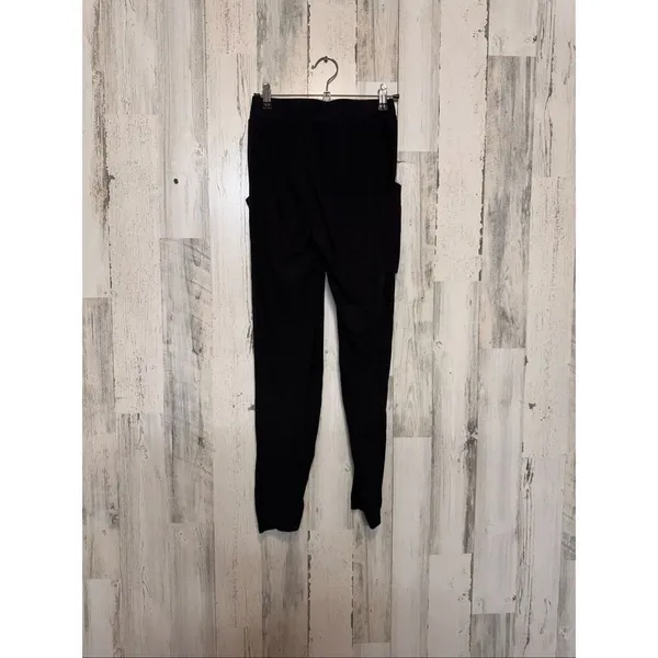 Black Jogger Pants Womens XS Elastic Drawstring Waist Soft Knit Sweatpants with - Image 3