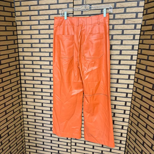 Anthropologie Maeve Orange‎ Faux Leather The Collete Pants Size 28 - Image 2