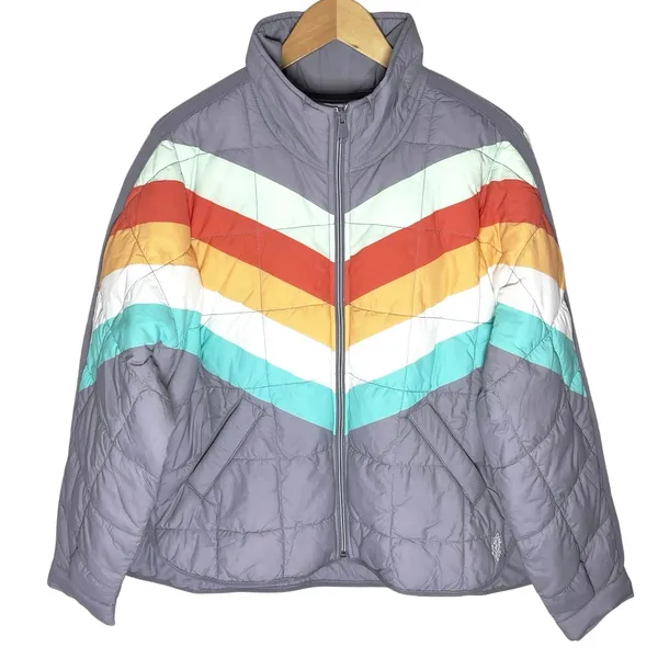 NWT FREE PEOPLE Women’s Rainbow Chevron Striped Pippa Puffer Jacket - Image 3