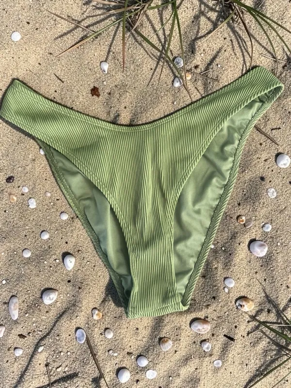 Garage Olive Ribbed Triangle Bikini Set - Image 13