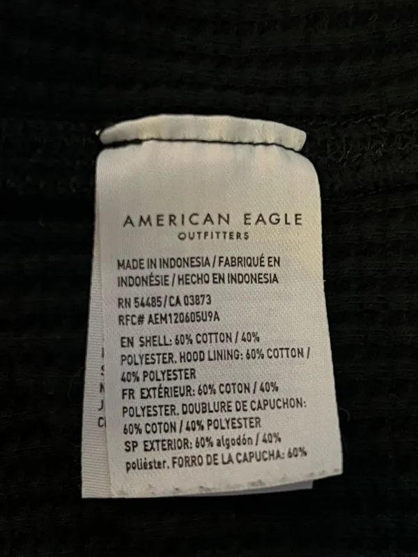 American Eagle Outfitters Hoodie Womens Small Black Waffle Knit Thermal Pullover - Image 7