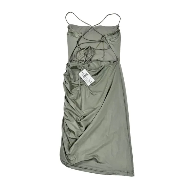 Windsor Sage Green Ruched Lace Up Back Asymmetrical Mini Dress XS - Image 3