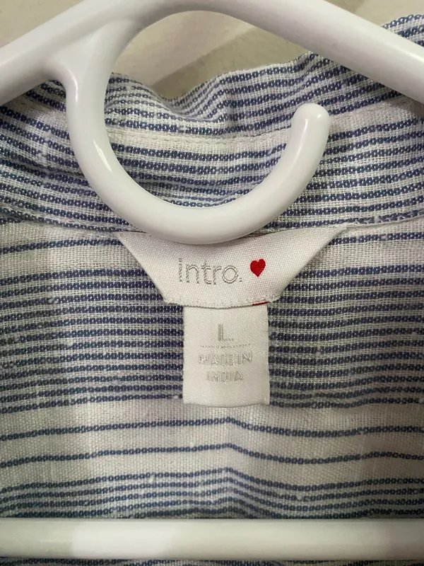 intro. Light Blue and White Striped Women's Button-Down Shirt - Image 3