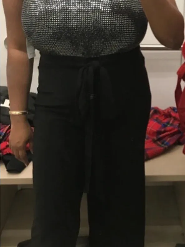 Black Sequin Bodice Evening Capri Jumpsuit with Waist Tie - Image 11