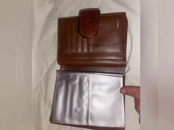 Buxton Cowhide Brown Leather Snap Wallet with Embossed Floral Logo - Image 8