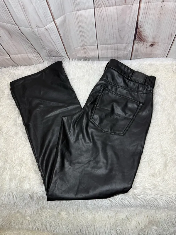 American Eagle Outfitters Black Faux Leather Flare Pants - Image 2