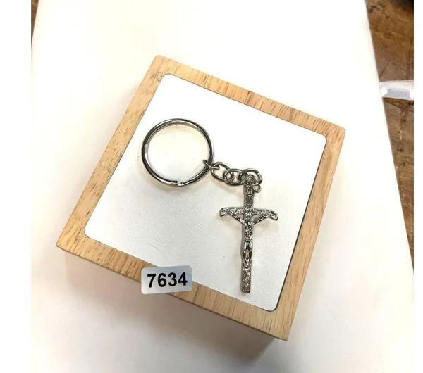 Silver-Tone Crucifix Keychain With Religious Jesus Cross Pendant - Image 2