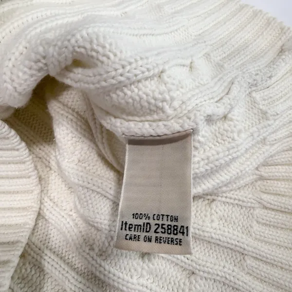 LL Bean Ivory Pullover Cable Crew‎ Neck Long Sleeve Cotton Sweater Size MEDIUM - Image 11
