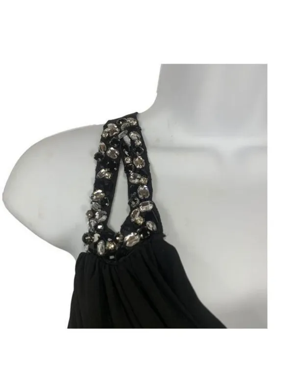 City Triangel Black One-Shoulder Beaded Cocktail Dress With Draped Layered Skirt - Image 2