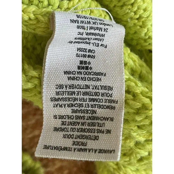 Free People Neon Green Open Knit Sweater XS Long Sleeve V Neck Cotton Blend - Image 4