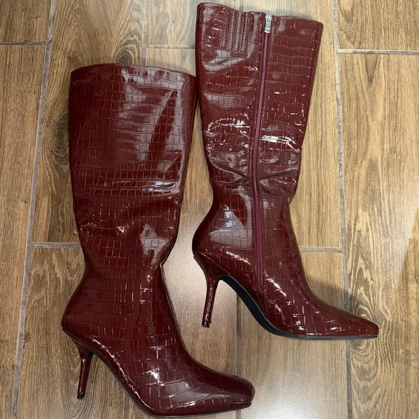 Princess Polly Alexx Knee High Boots, Burgundy, US 9 - Image 2