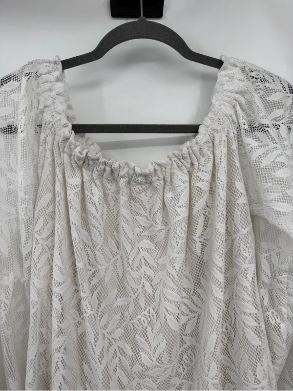 Lilly Pulitzer Nevie Dress M Resort White Lace Off Shoulder Bell Sleeve - Image 4