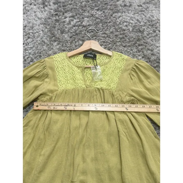 Cider Crochet Peasant Blouse Women’s Size XS Green/Yellow Boho Cottagecore NWOT - Image 12