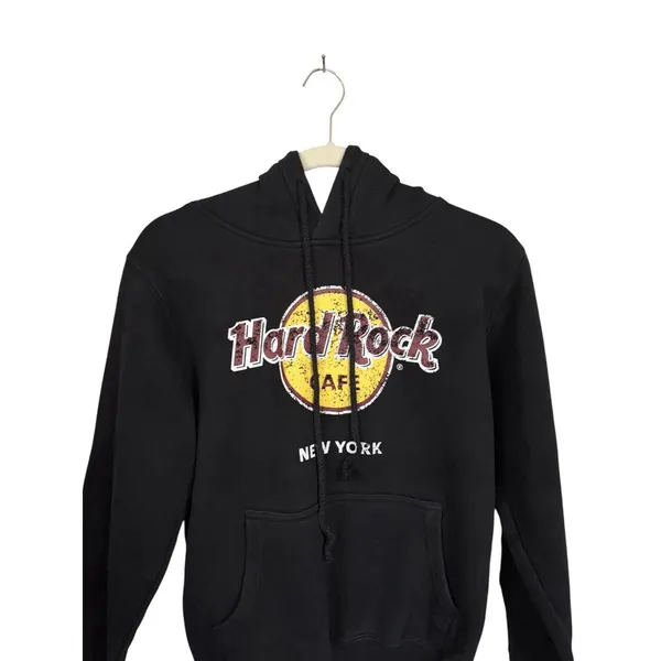 Hard Rock Cafe New York Women Sz S Black Pullover Fleece Hoodie Vintage Y2K - Image 2