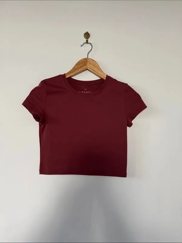 PARAGON Maroon Short-Sleeve Crewneck Crop Top EUC - Image 2