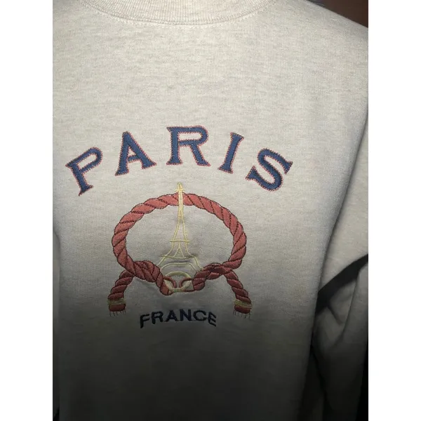 Vintage Energy Paris France‎ Embroidered Crewneck Sweatshirt Oatmeal Large - Image 2