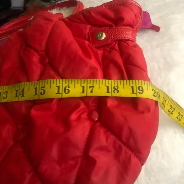 Kate Spade Coney Island Red Quilted Tufted Puffer Argyle Nylon Shoulder Hand Bag Purse Large Tote Zipper Closure - Image 5