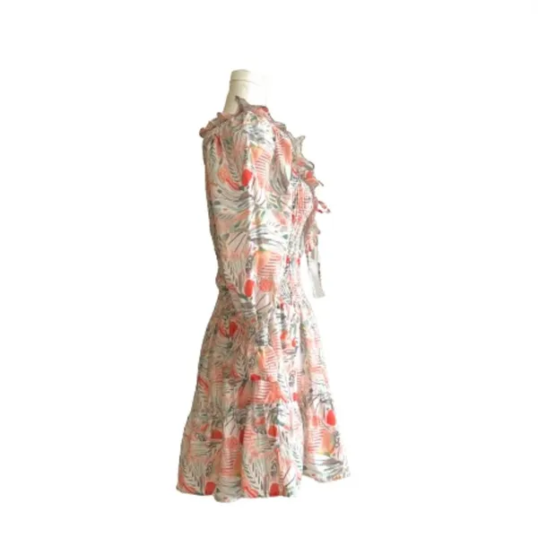 Vestique Sammie Dress Peach Green Floral Smocked Deep V-Neck Mini Small NEW - Image 7
