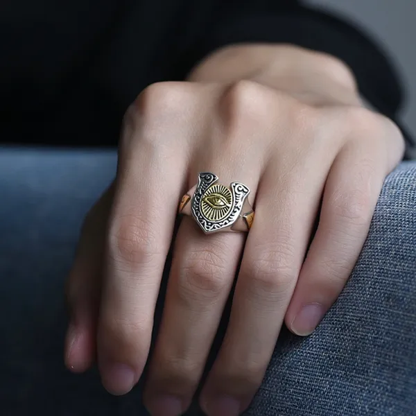 925 Silver Plated Adjustable Eye of God Ring for Men Women,Punk Hip Hop Ring - Image 5