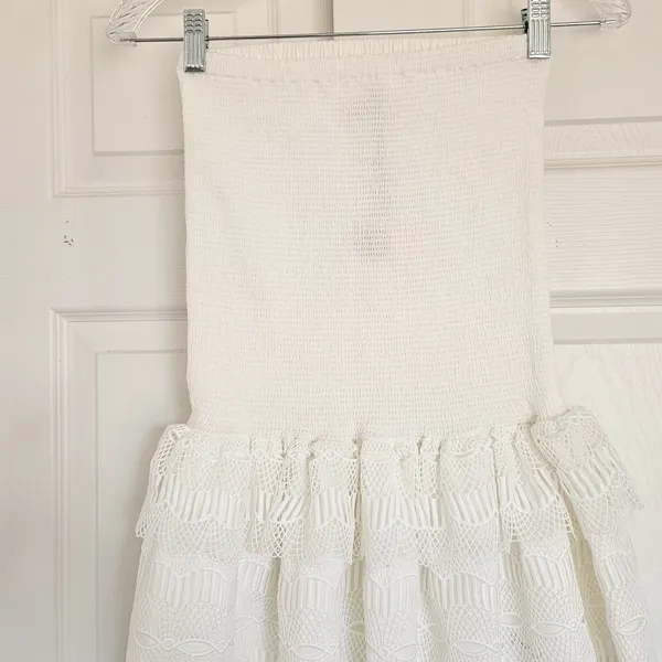 BTB Los Angeles White Smocked Strapless Lace Tiered‎ Mini Dress Women Size M NEW - Image 5