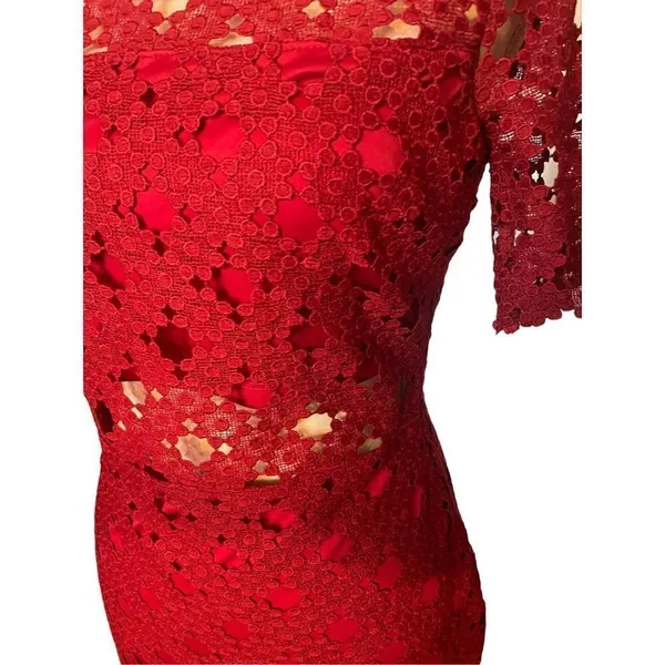 Lulus Burgundy Crochet Laced Bodycon Midi Dress Size S/ Party/ Cocktail/Formal - Image 7