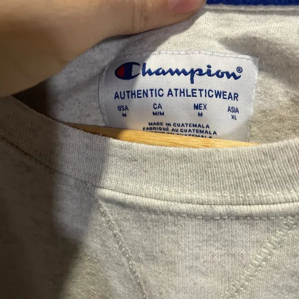 Champion Medium Gray Sweatshirt Houndstooth Logo Crew Neck Cotton Blend Pullover - Image 3