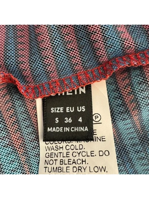 SHEIN Blue Red Sheer Halter Swim Cover-Up Dress Women's Small Geo Print - Image 2