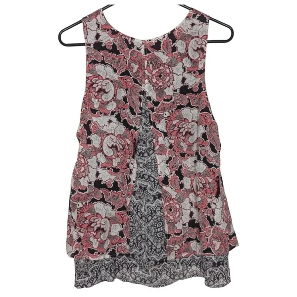 Lucky Brand Womens S Floral Paisley‎ Tank Top Coral Cream Boho Peasant Festival - Image 10