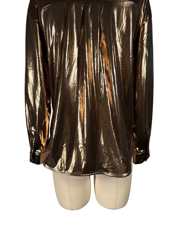 NEW Anthropologie Shine Metallic Copper Long Sleeve Button Up Shirt Size Small - Image 9
