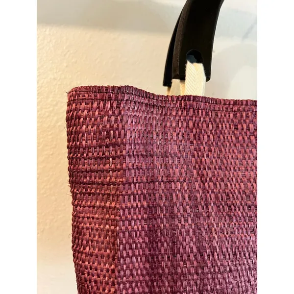 Purple Sisal Natural Fiber Wooden Handle Medium Top Handle Top Bag NEW - Image 3